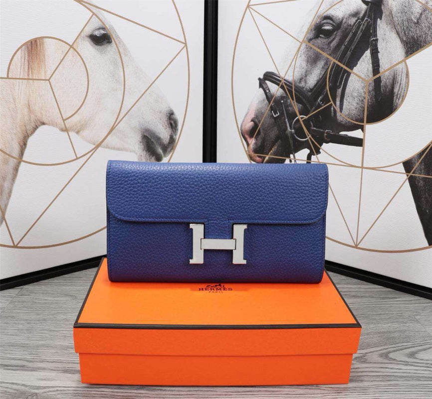 HM CLUTCH CONSTANCE 20.5 COBALT CALFSKIN SILVER HARDWARE