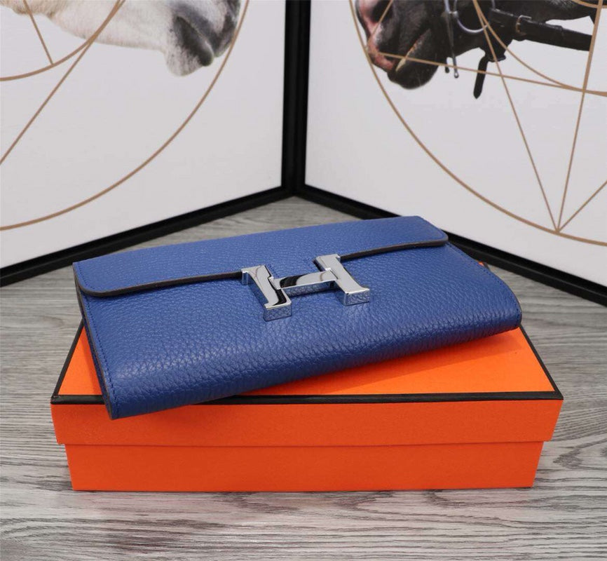 HM CLUTCH CONSTANCE 20.5 COBALT CALFSKIN SILVER HARDWARE