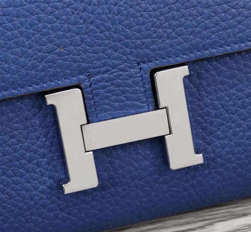 HM CLUTCH CONSTANCE 20.5 COBALT CALFSKIN SILVER HARDWARE