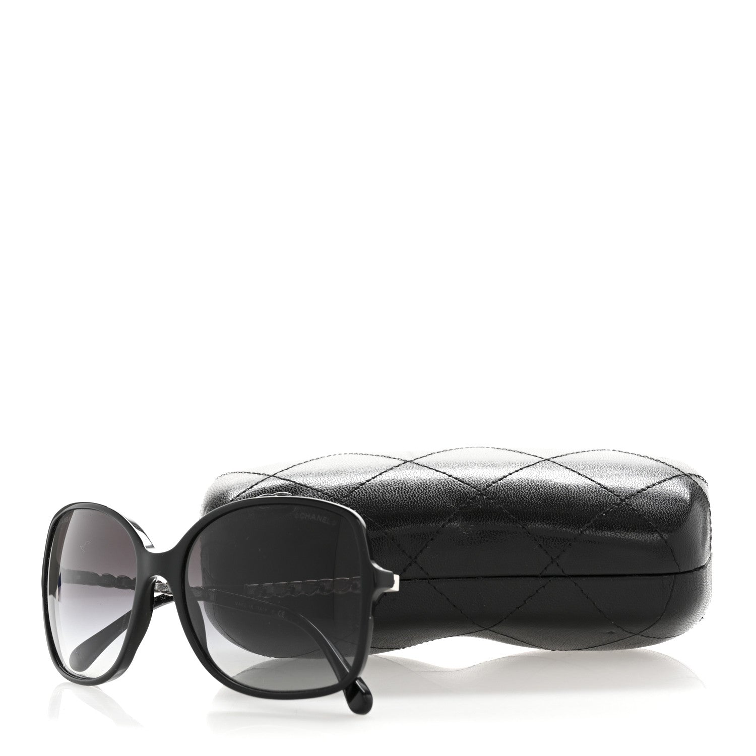 Lambskin Square Chain Sunglasses 5210-Q Black