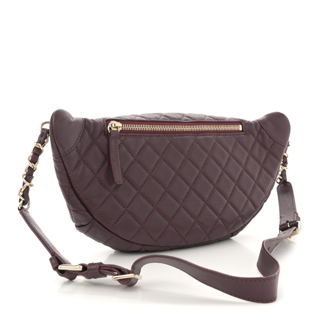 Calfskin Quilted Banane Waist Bag Fanny Pack Burgundy