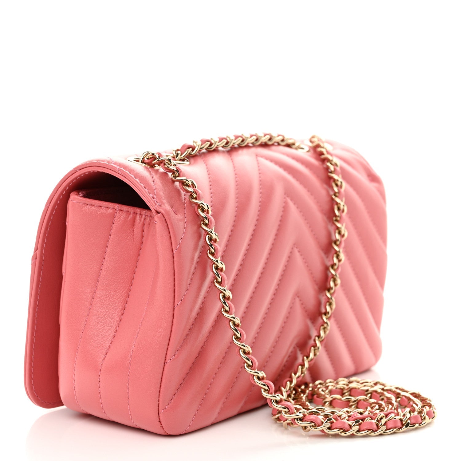 Calfskin Chevron Quilted Mini Statement Flap Pink