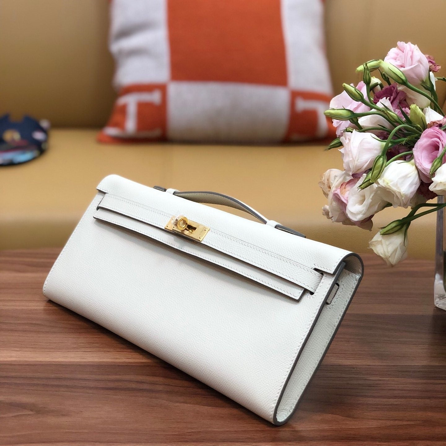 HM Kelly Cut 31cm White Swift Leather Ghw