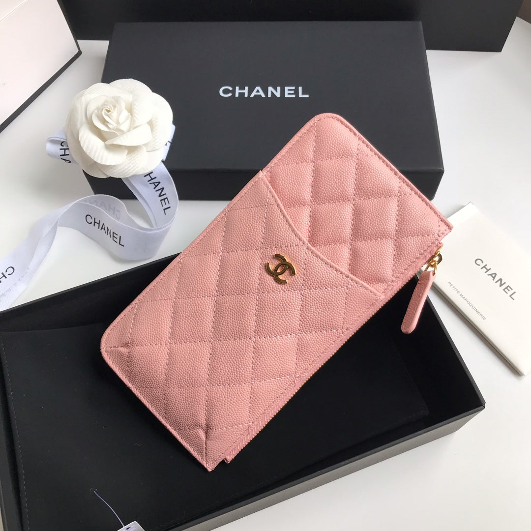 CC MOBILE PURSE 19.5 PEACH GRAINED CALFSKIN GOLD ICON