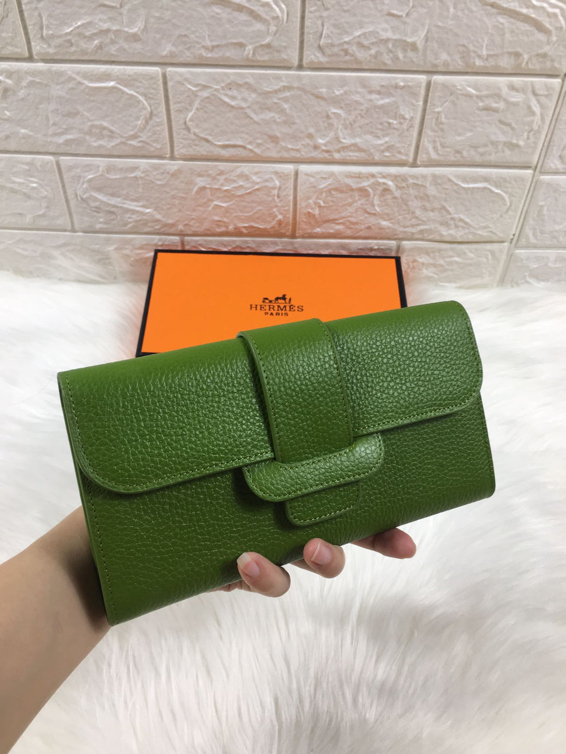 HM SNAP LOCK WALLET 19.5 GREEN GRAINED CALFSKIN