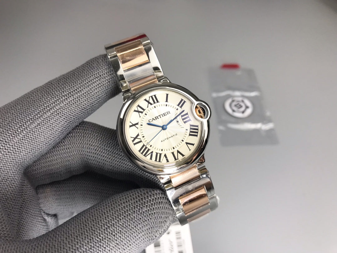 Cartier Balloon 36mm Silver Pink Gold Stainless Steel