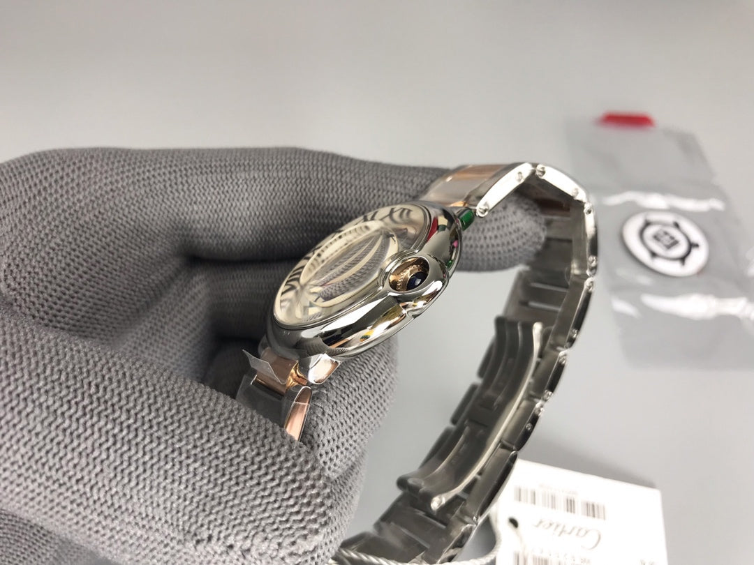 Cartier Balloon 36mm Silver Pink Gold Stainless Steel