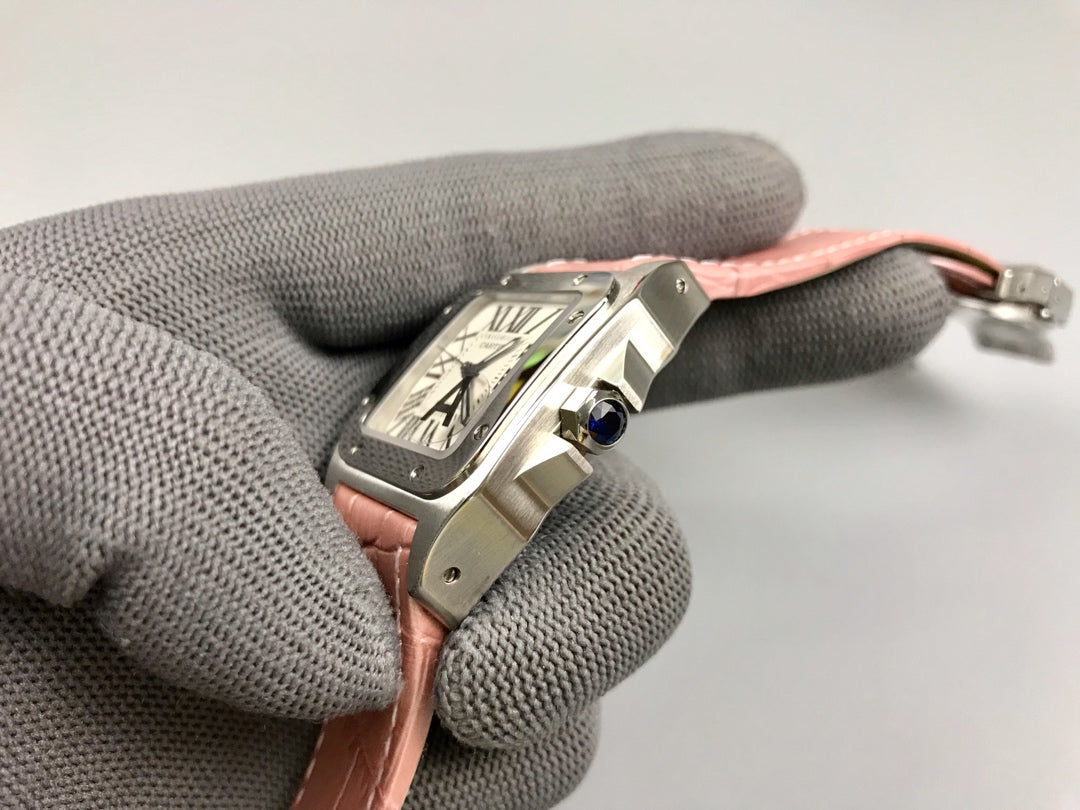Cartier Santos 100 36mm Silver Pink Leather