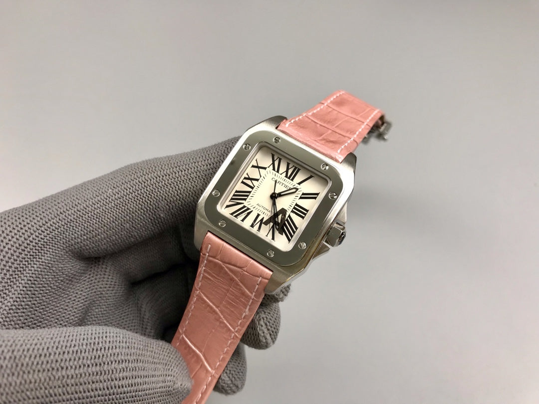 Cartier Santos 100 36mm Silver Pink Leather