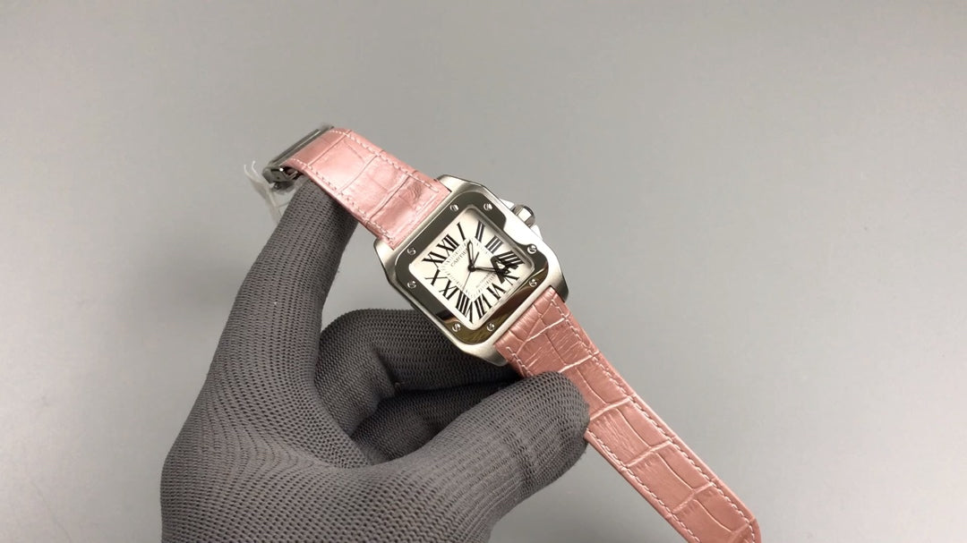 Cartier Santos 100 36mm Silver Pink Leather