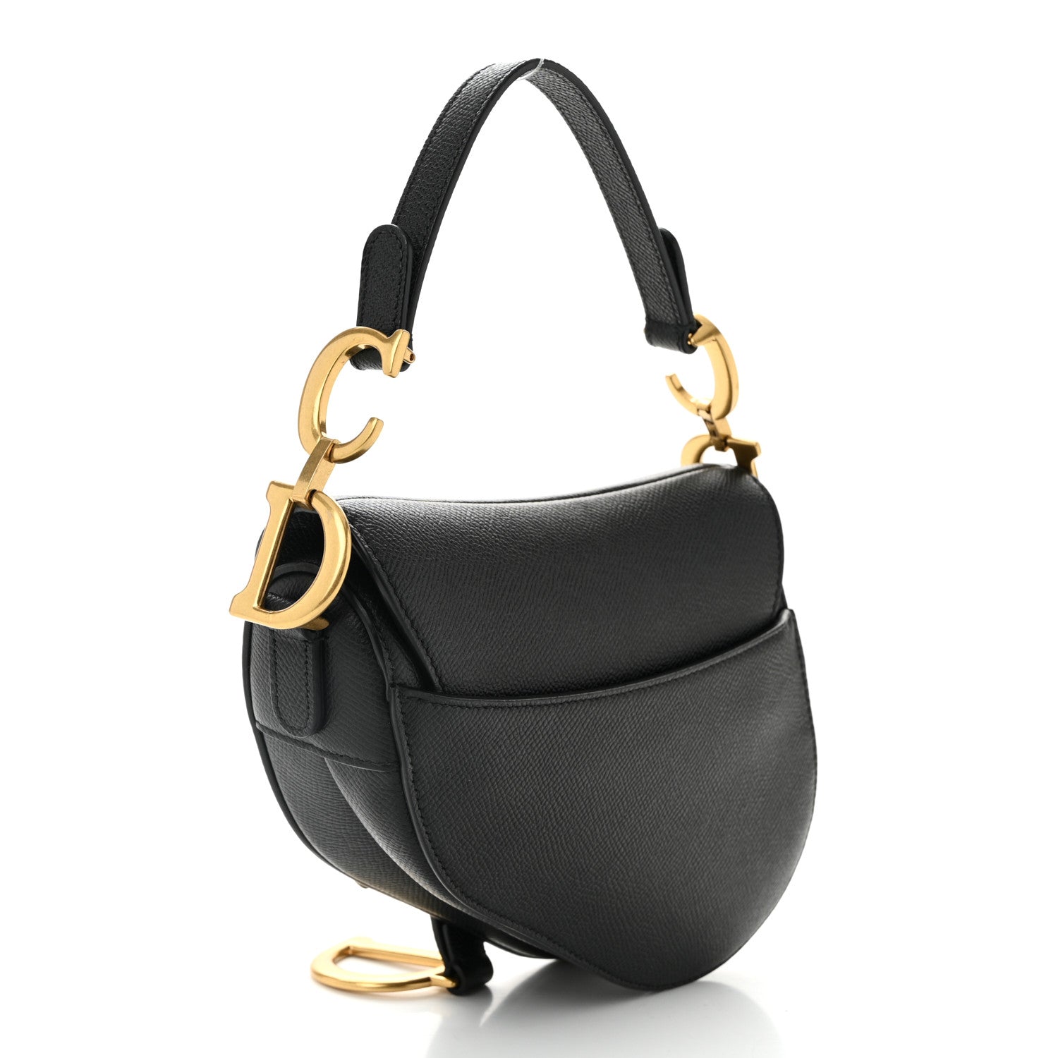 Grained Calfskin Mini Saddle Bag Black