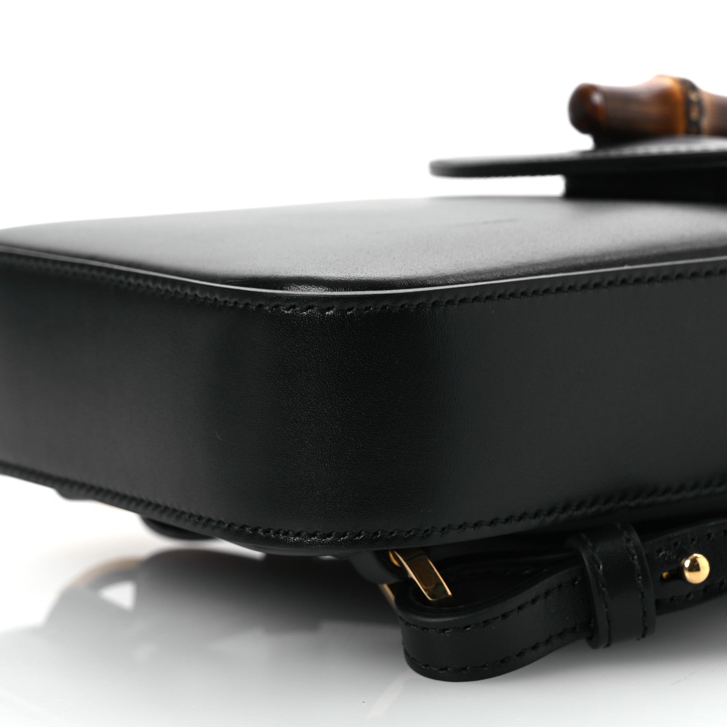 Calfskin Mini Bamboo Top Handle 3 Way Shoulder Bag Black