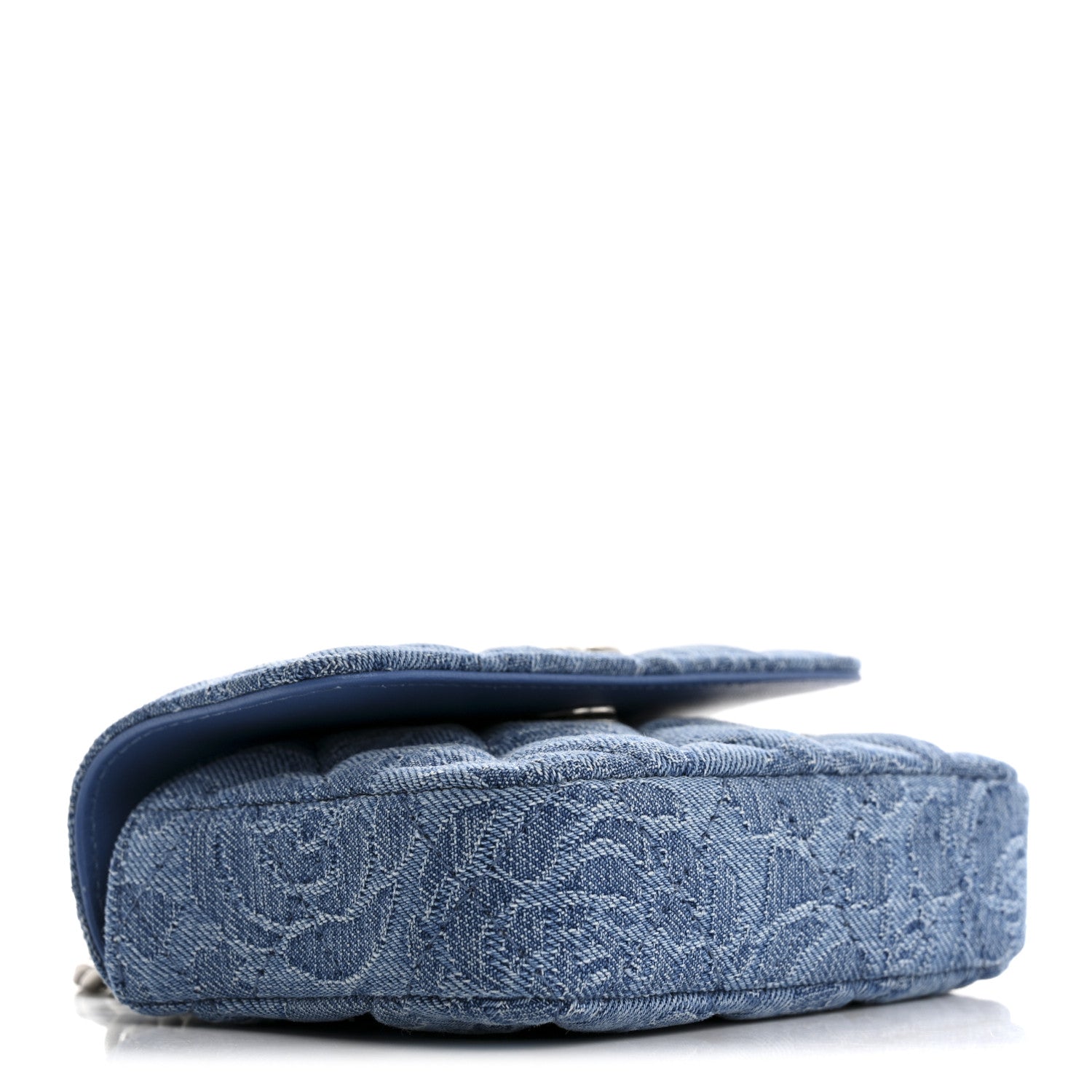 Denim Quilted Camellia Sweetheart Card Holder With Chain Blue