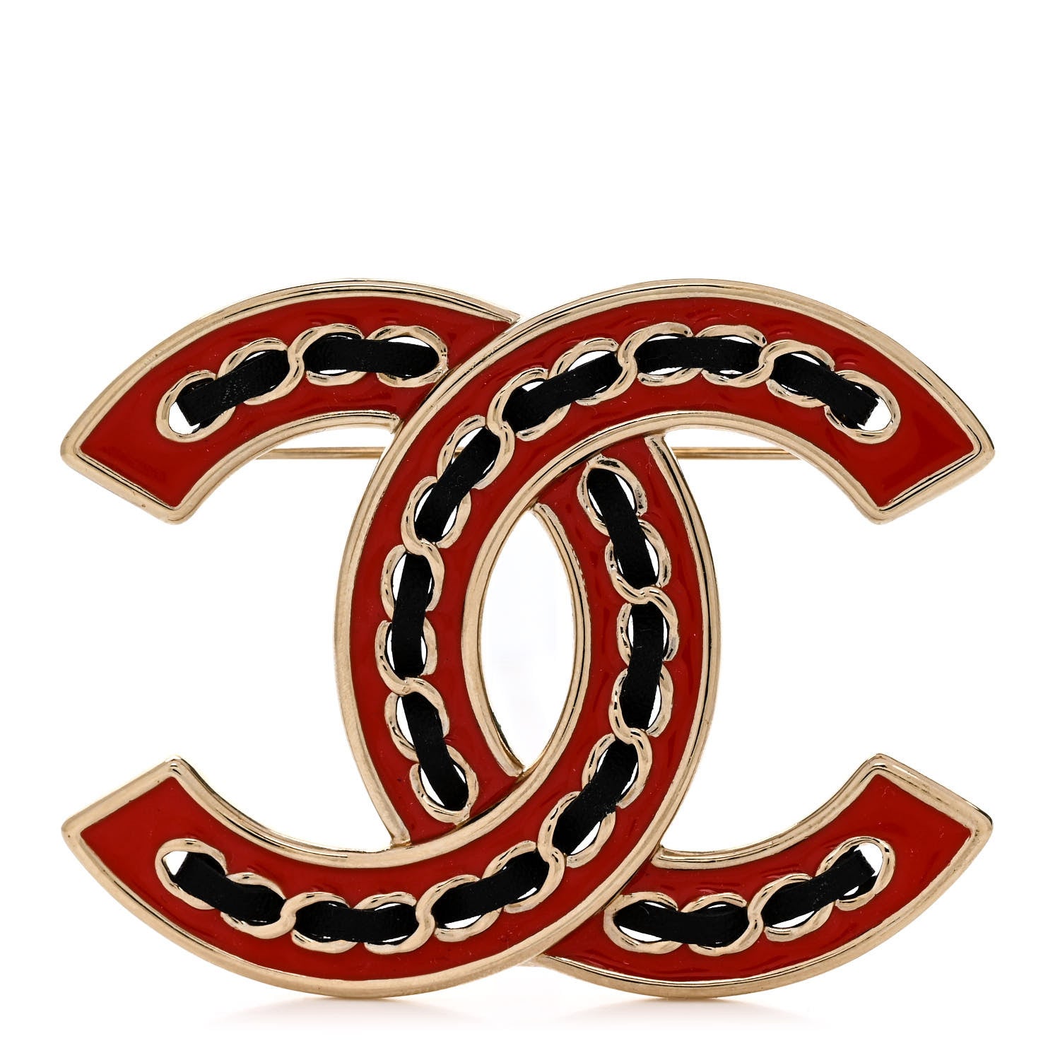 Lambskin Enamel CC Brooch Gold Black Orange