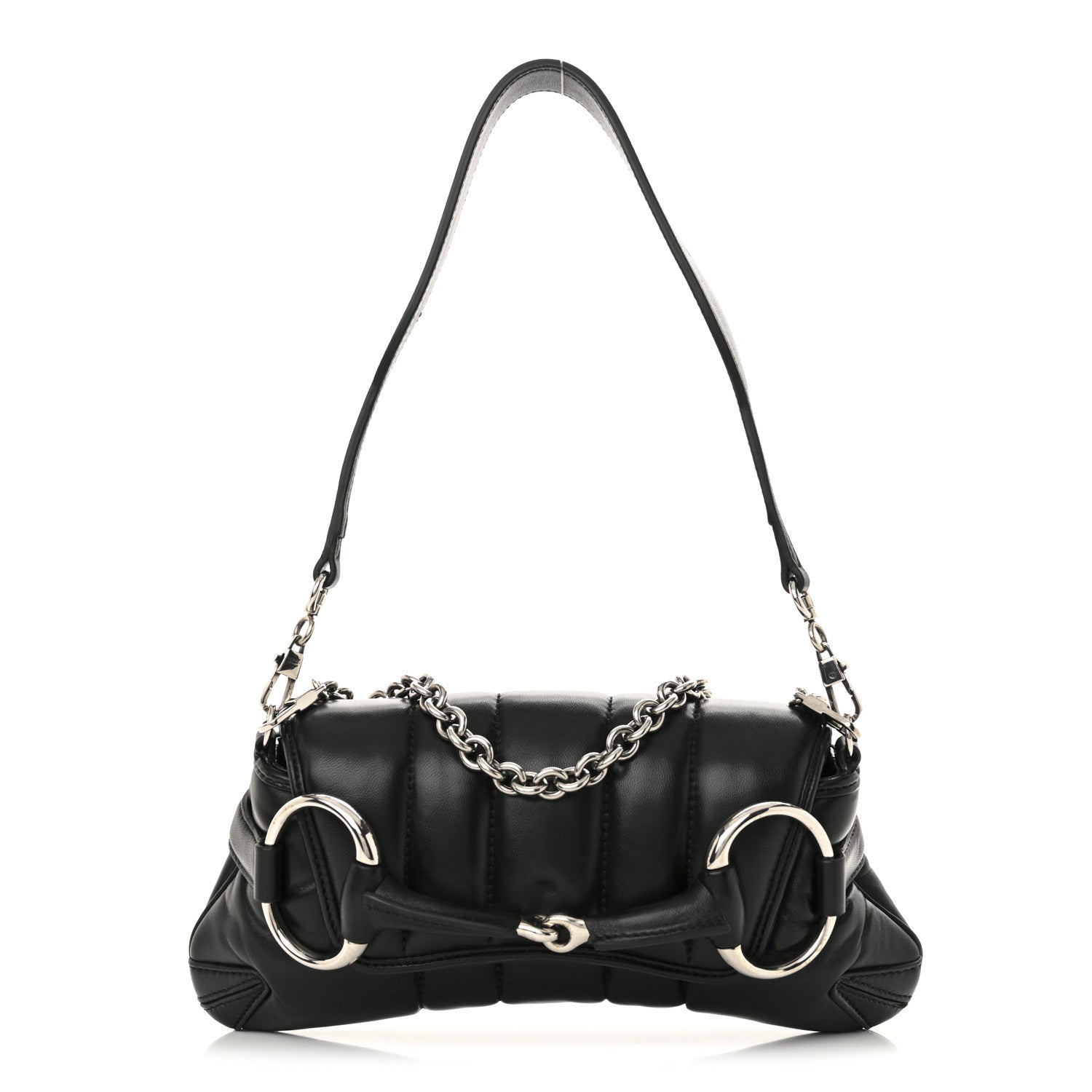 Nappa Vertical Matelasse Small Maxi Horsebit Chain Shoulder Bag Black