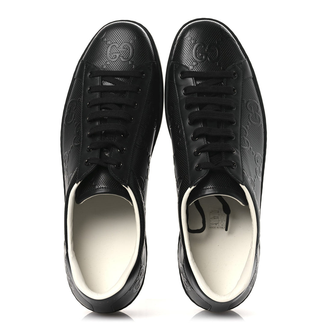 Calfskin GG Tennis Embossed Mens Ace Sneakers 13 Black