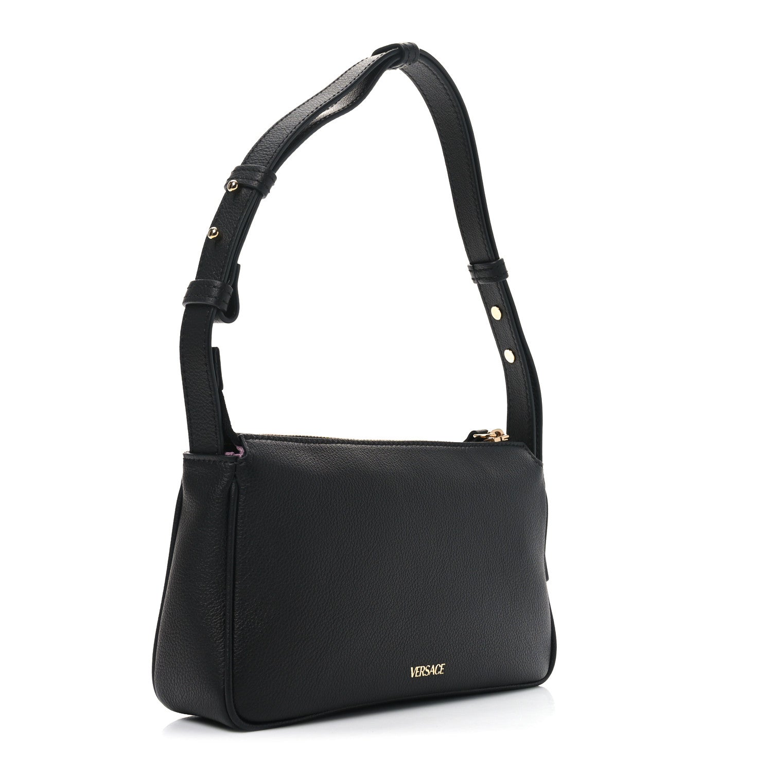Grained Calfskin Medusa Shoulder Bag Black