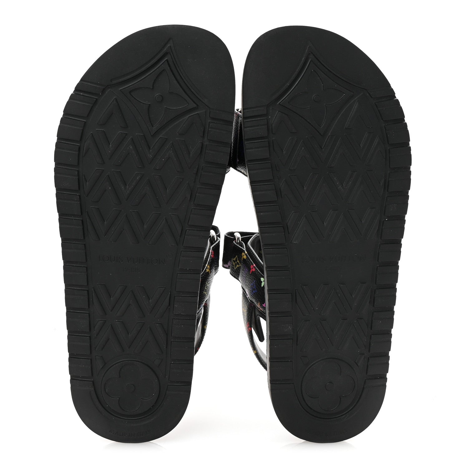 LV X TM Monogram Multicolor Sunset Flat Sandals 37.5 Black