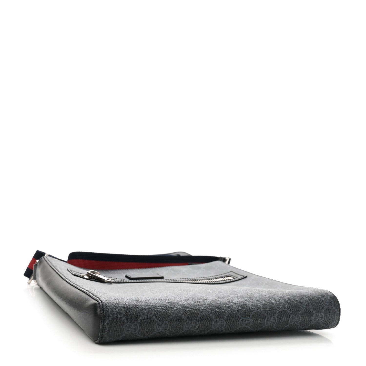 GG Supreme Monogram Appia Calfskin Web Flat Messenger Bag Black Grey