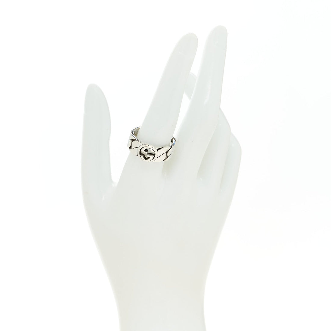 Sterling Silver Interlocking G Chainlink Wide Band Ring