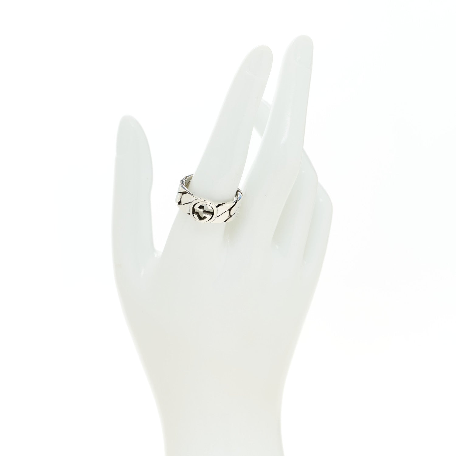 Sterling Silver Interlocking G Chainlink Wide Band Ring