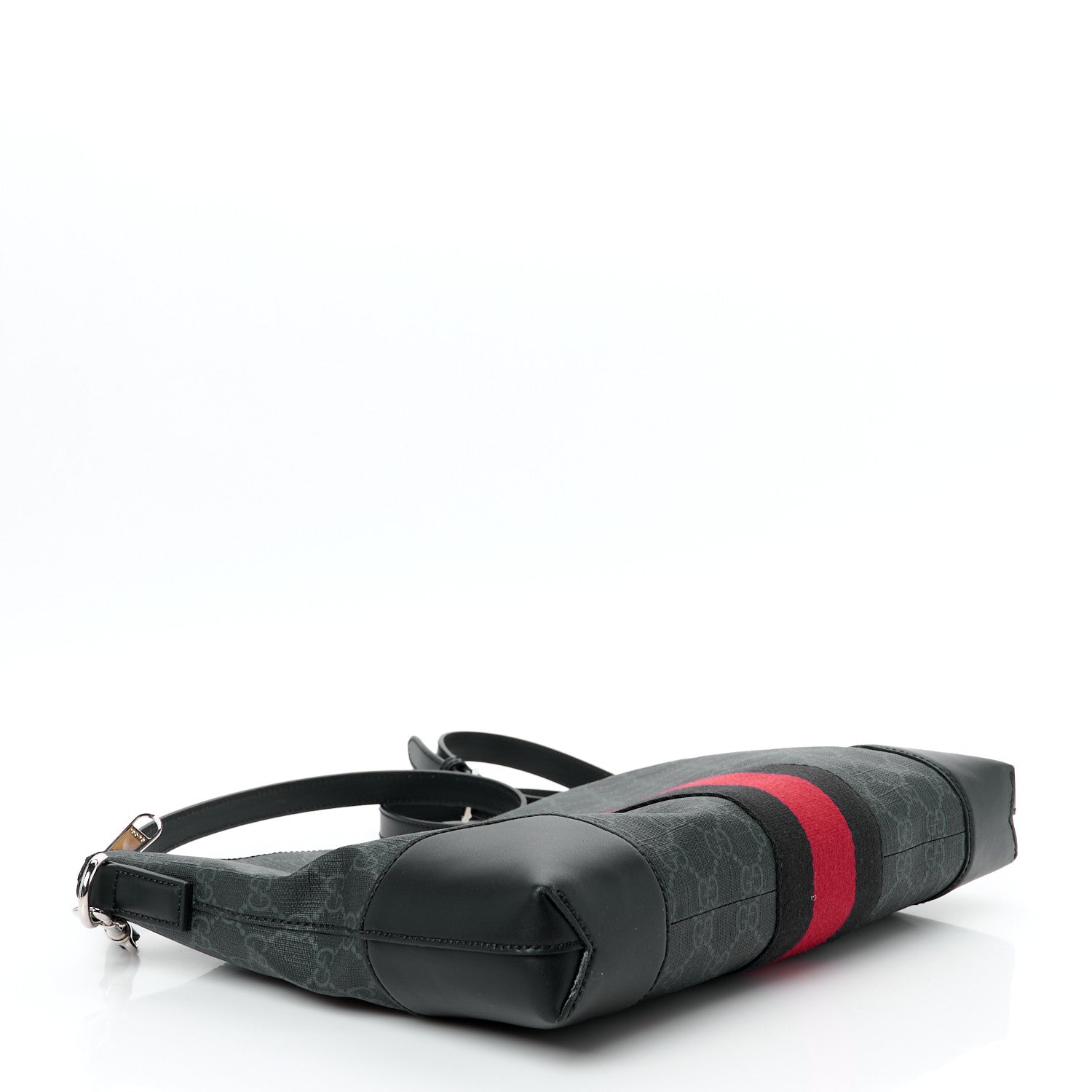 Soft GG Supreme Monogram Appia Calfskin Web East West Messenger Bag Black Grey