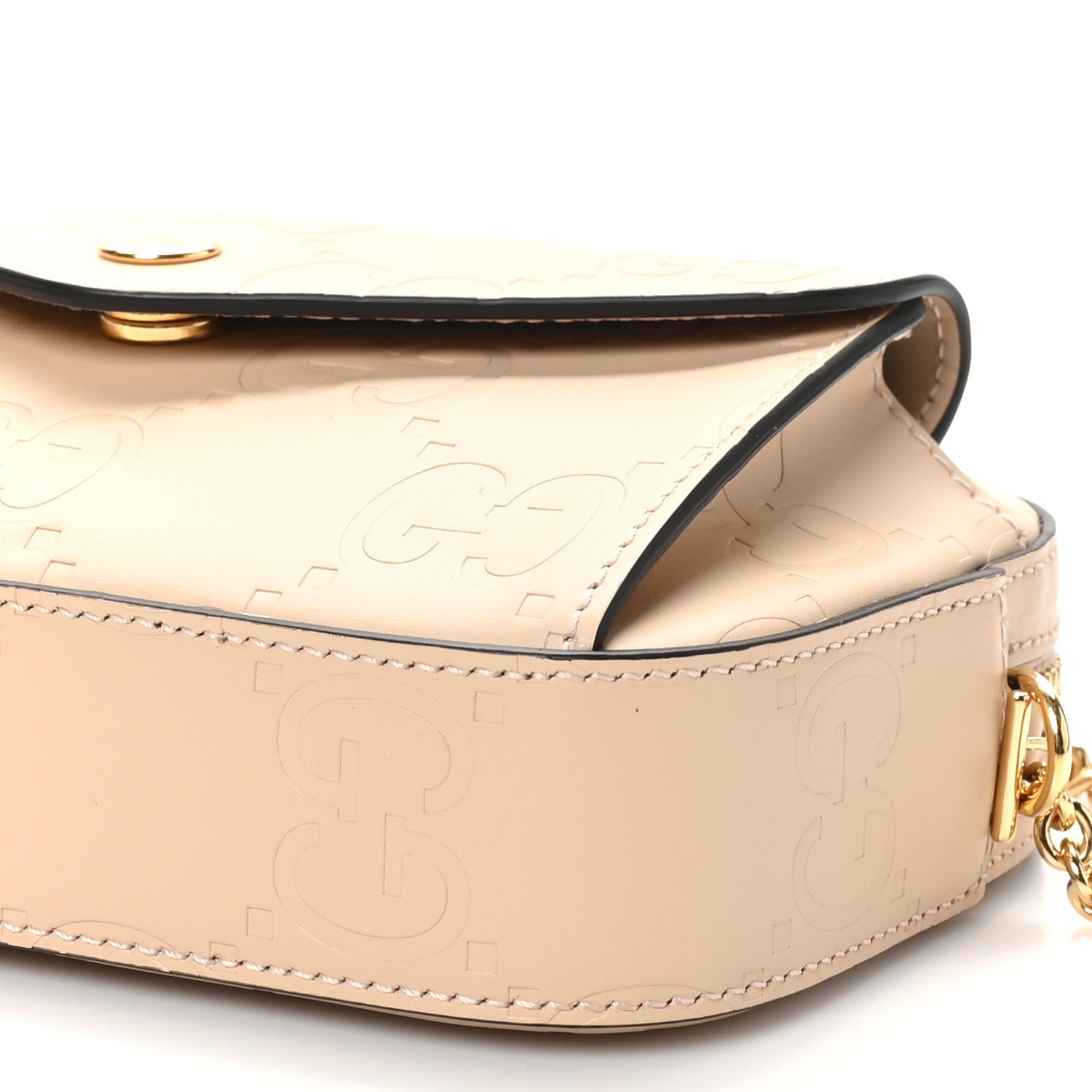 Calfskin GG Super Mini Debossed Chain Wallet Light Beige