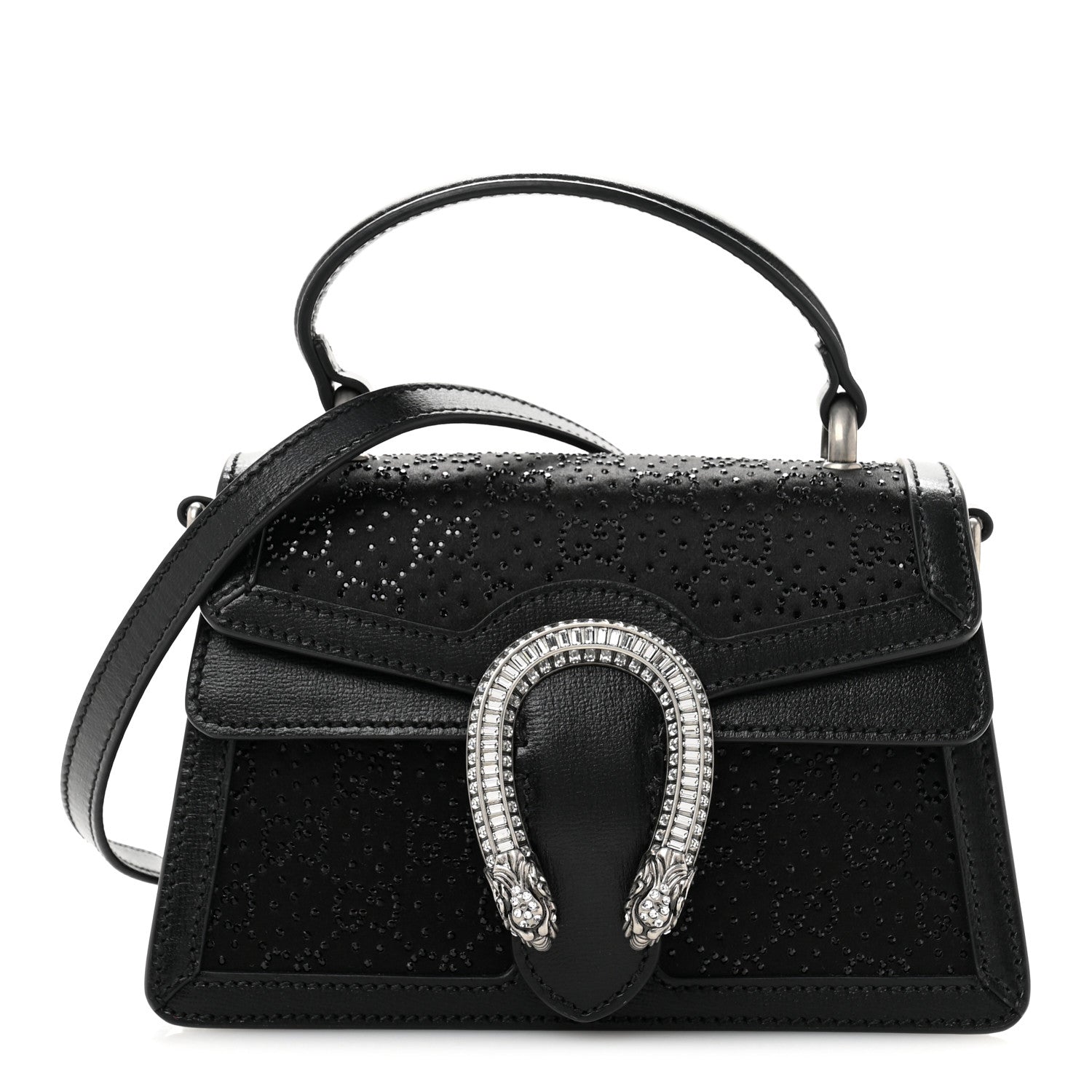 Satin Crystal GG Monogram Mini Dionysus Top Handle Bag Black