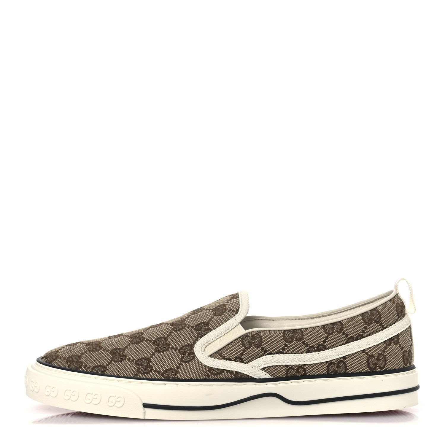 GG Monogram Mens 1977 Tennis Slip On Sneakers 8.5 Beige Ebony Mystic White