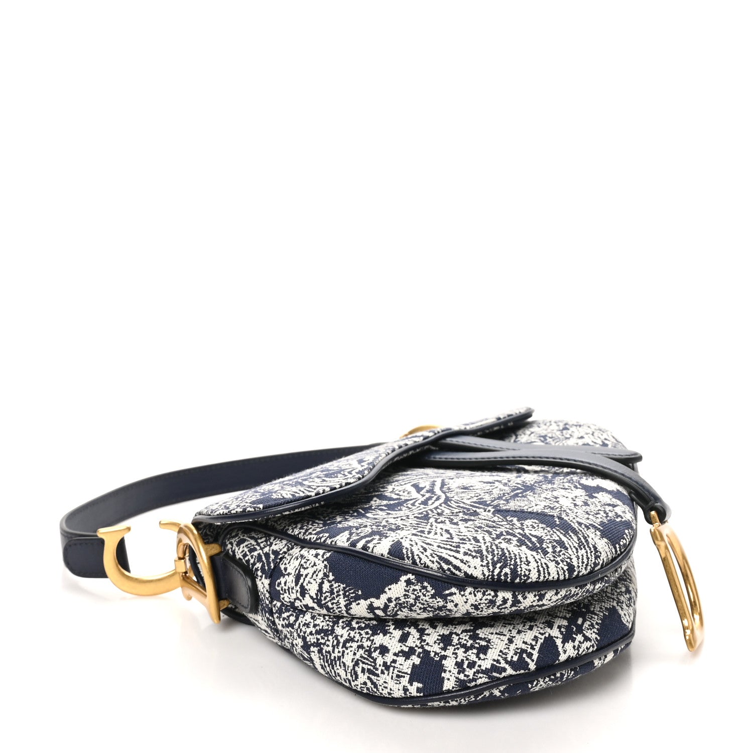 Canvas Reverse Embroidered Toile De Jouy Saddle Bag Blue