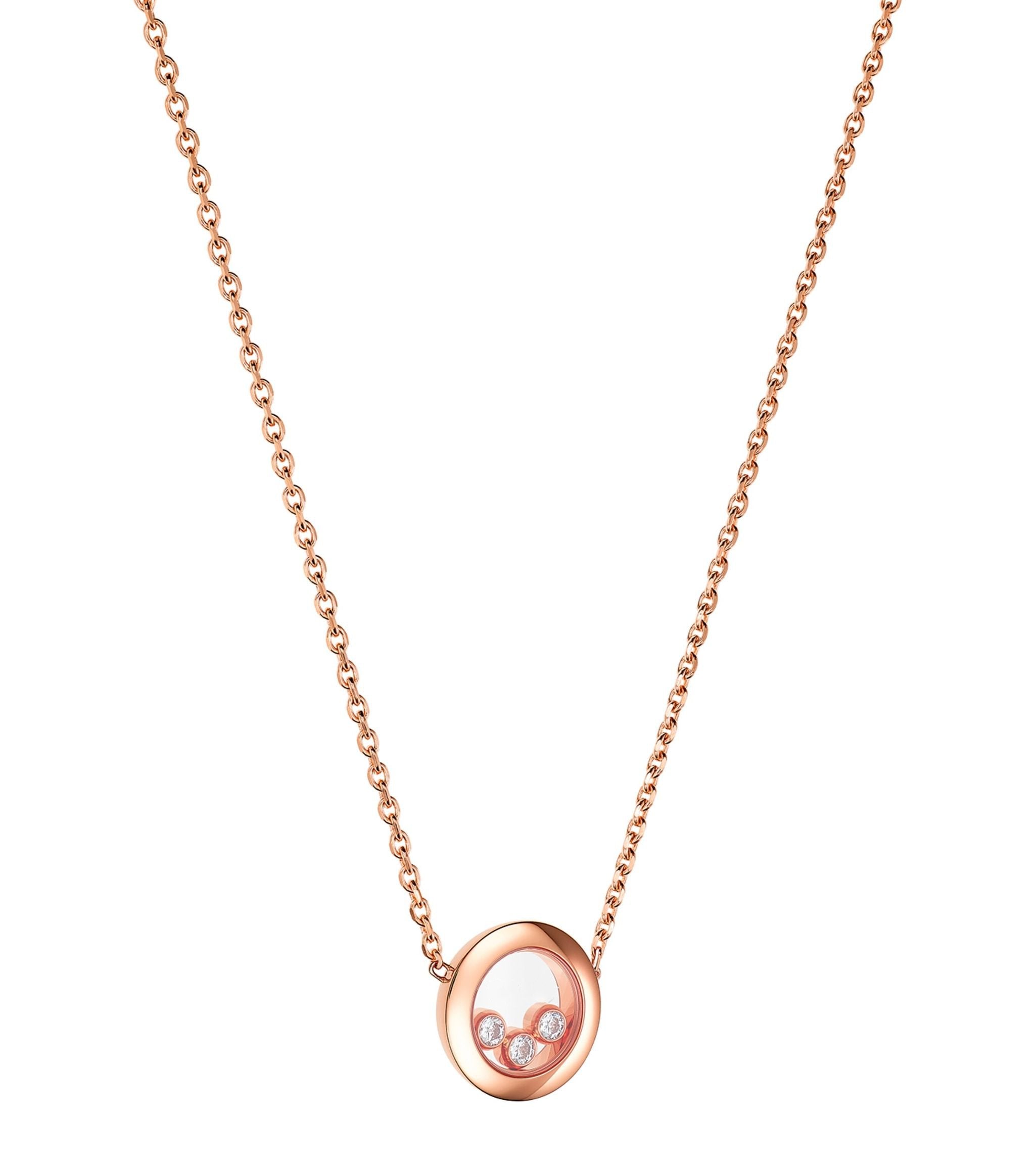 HAPPY PEDANT PINK GOLD 3 DIAMOND NECKLACE