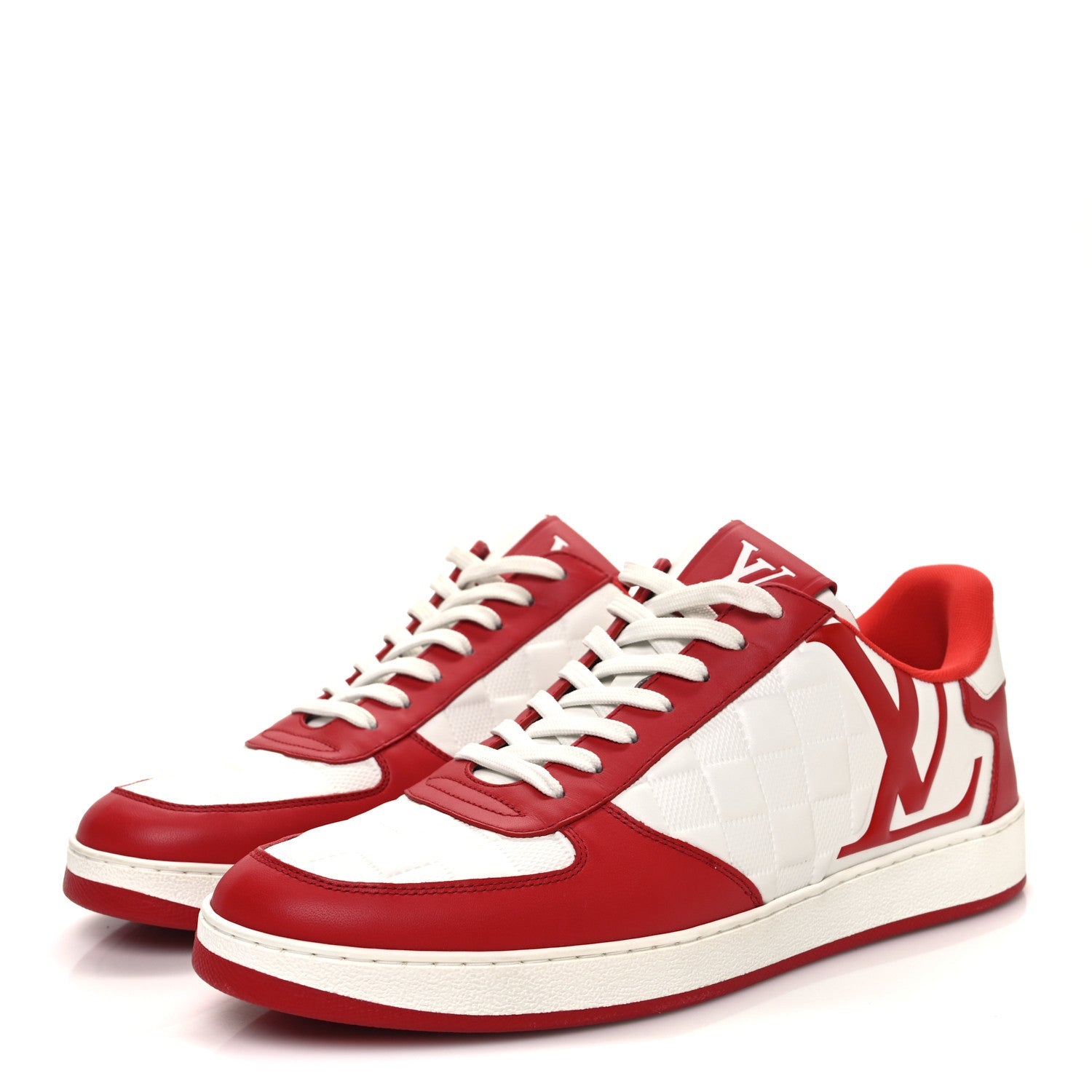 Calfskin Maxi Damier Mens Rivoli Sneakers 8 Orange White