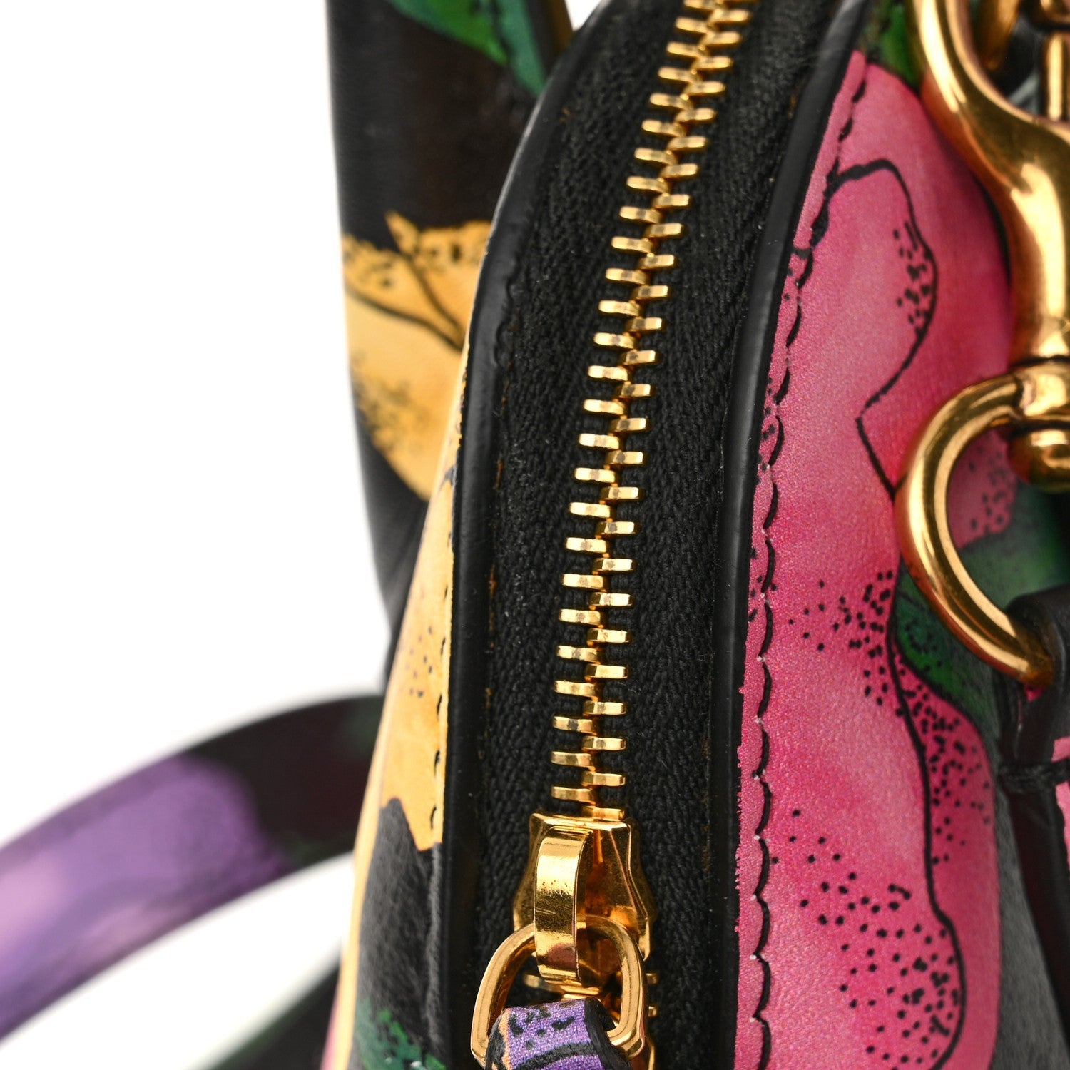 Smooth Calfskin Lush Floral Print XXS Ville Top Handle Bag Black Multicolor