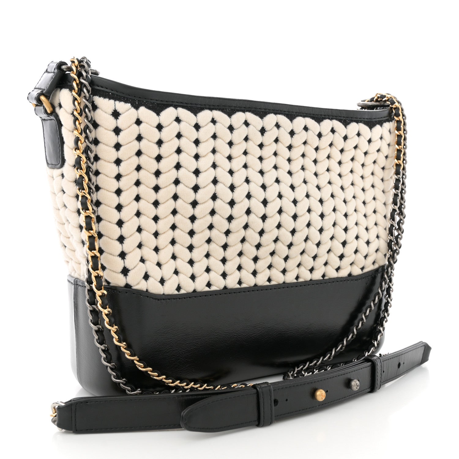 Wool Calfskin Medium Gabrielle Hobo Black White