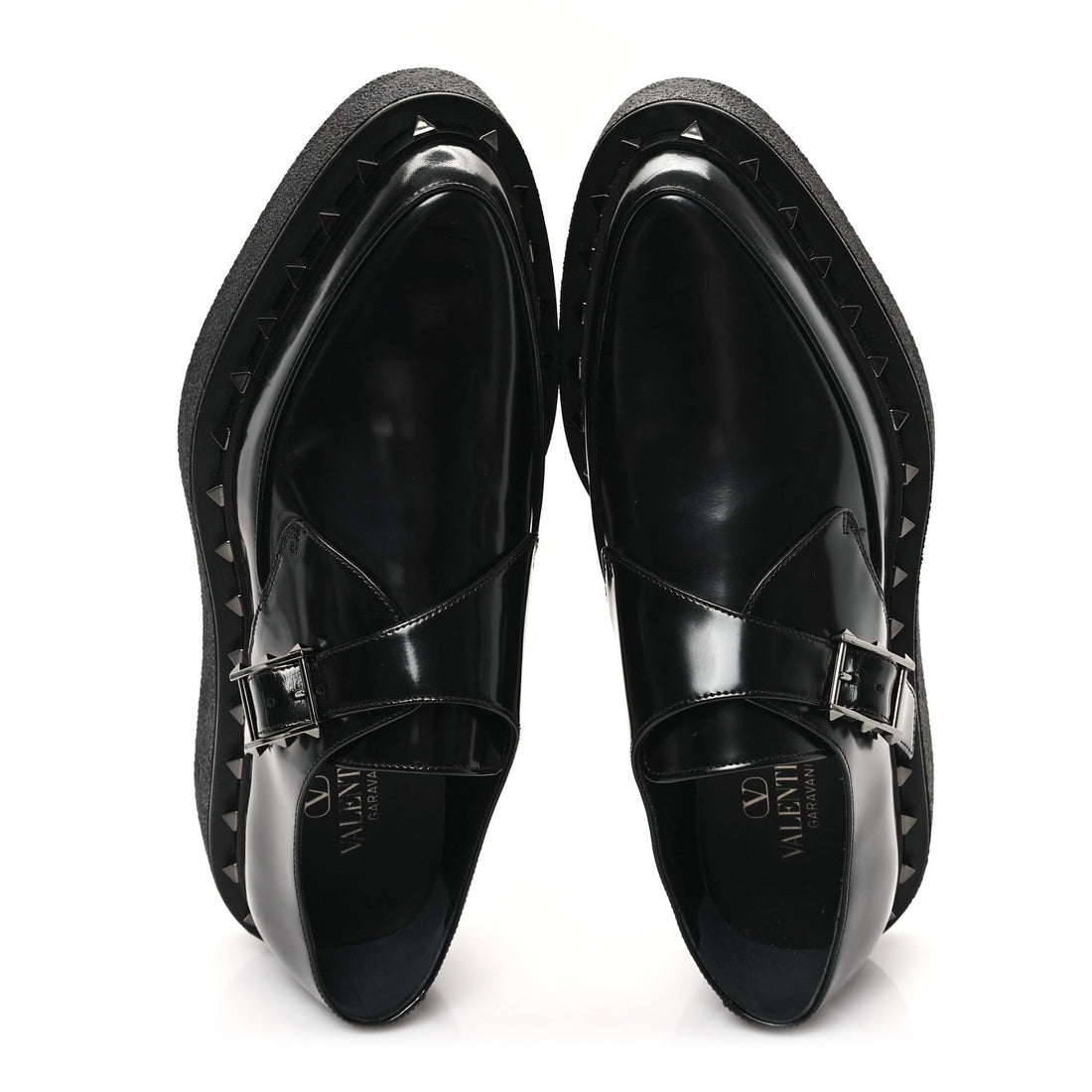 Calfskin Rockstud Mens M-Way Single Monk Loafers 42 Black