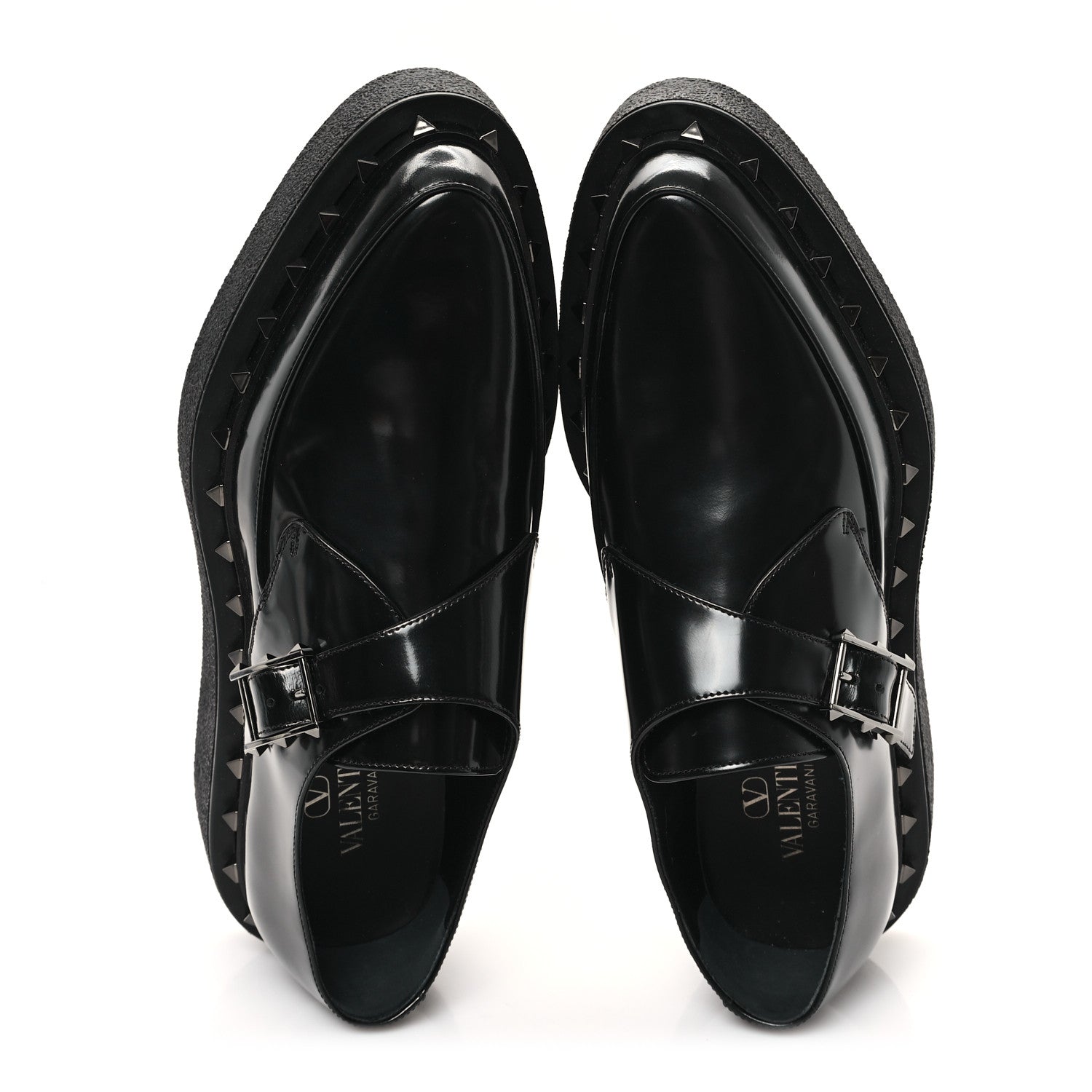 Calfskin Rockstud Mens M-Way Single Monk Loafers 42 Black