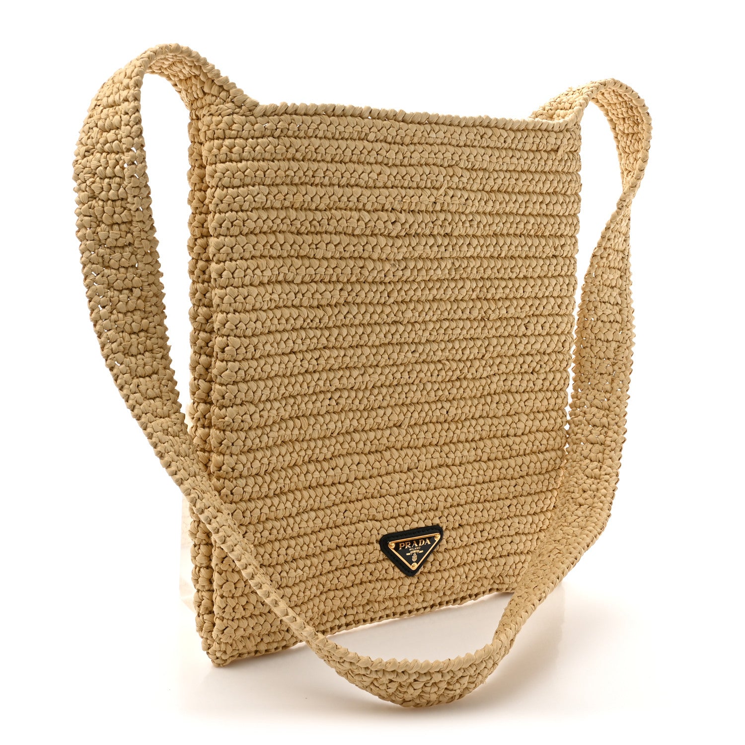 Yarn Raffia Effect Crochet Embroidered Logo Tote Messenger Bag Naturale