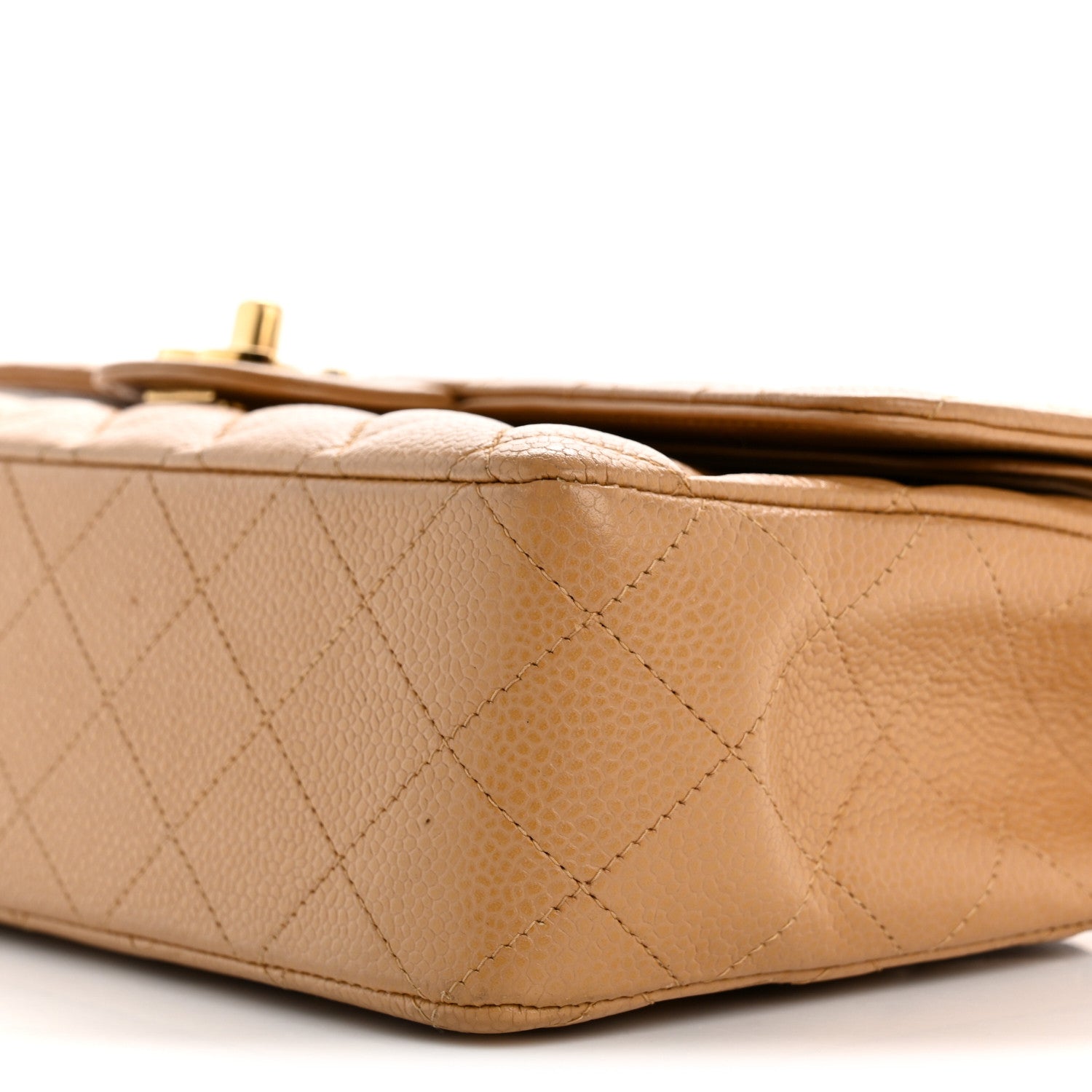 Caviar Quilted Medium Double Flap Beige