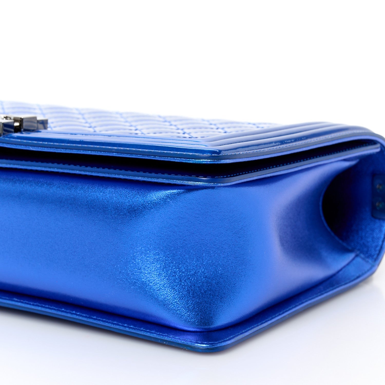 Metallic Patent Quilted New Medium Boy Flap Blue