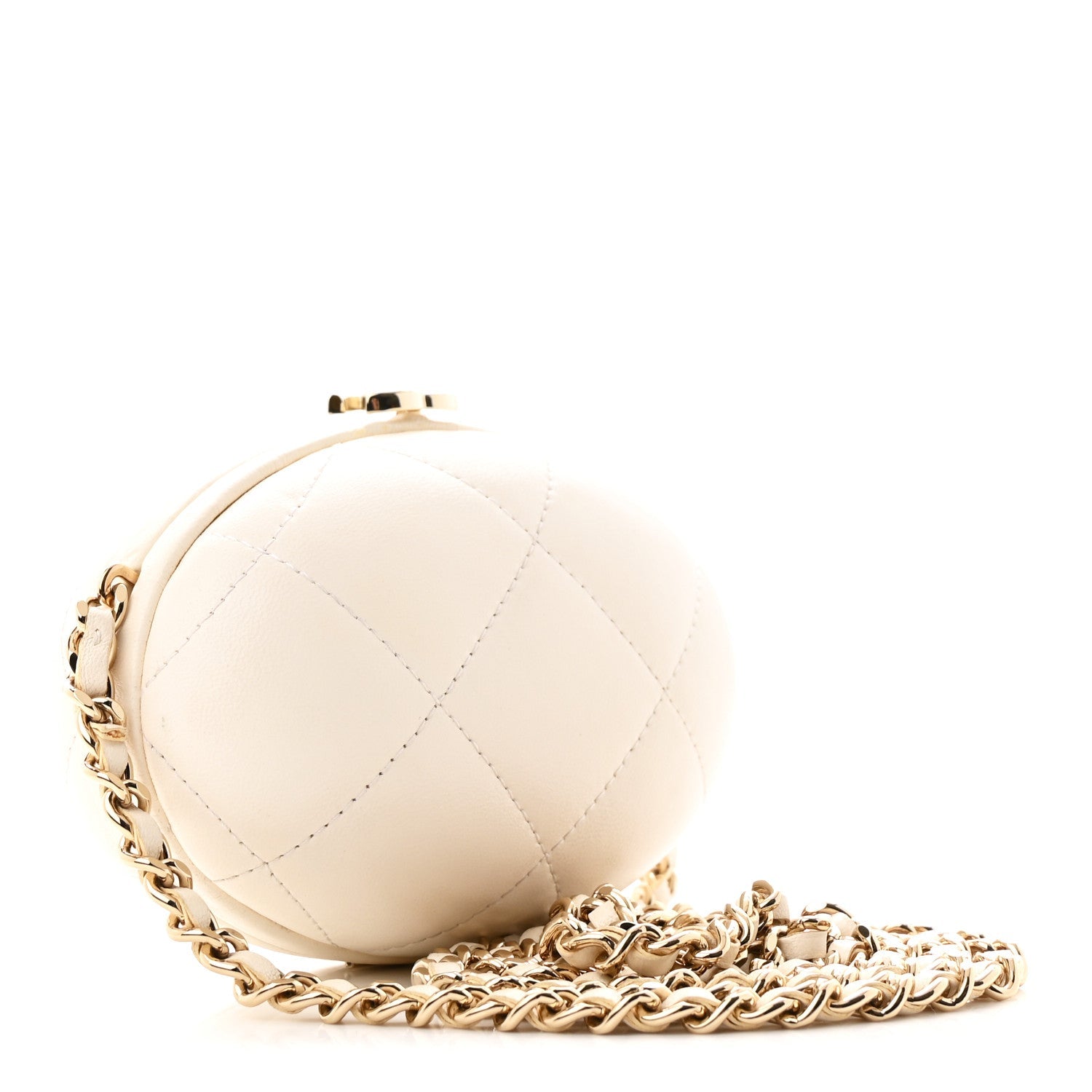Lambskin Quilted Oval Minaudiere Chain Clutch White