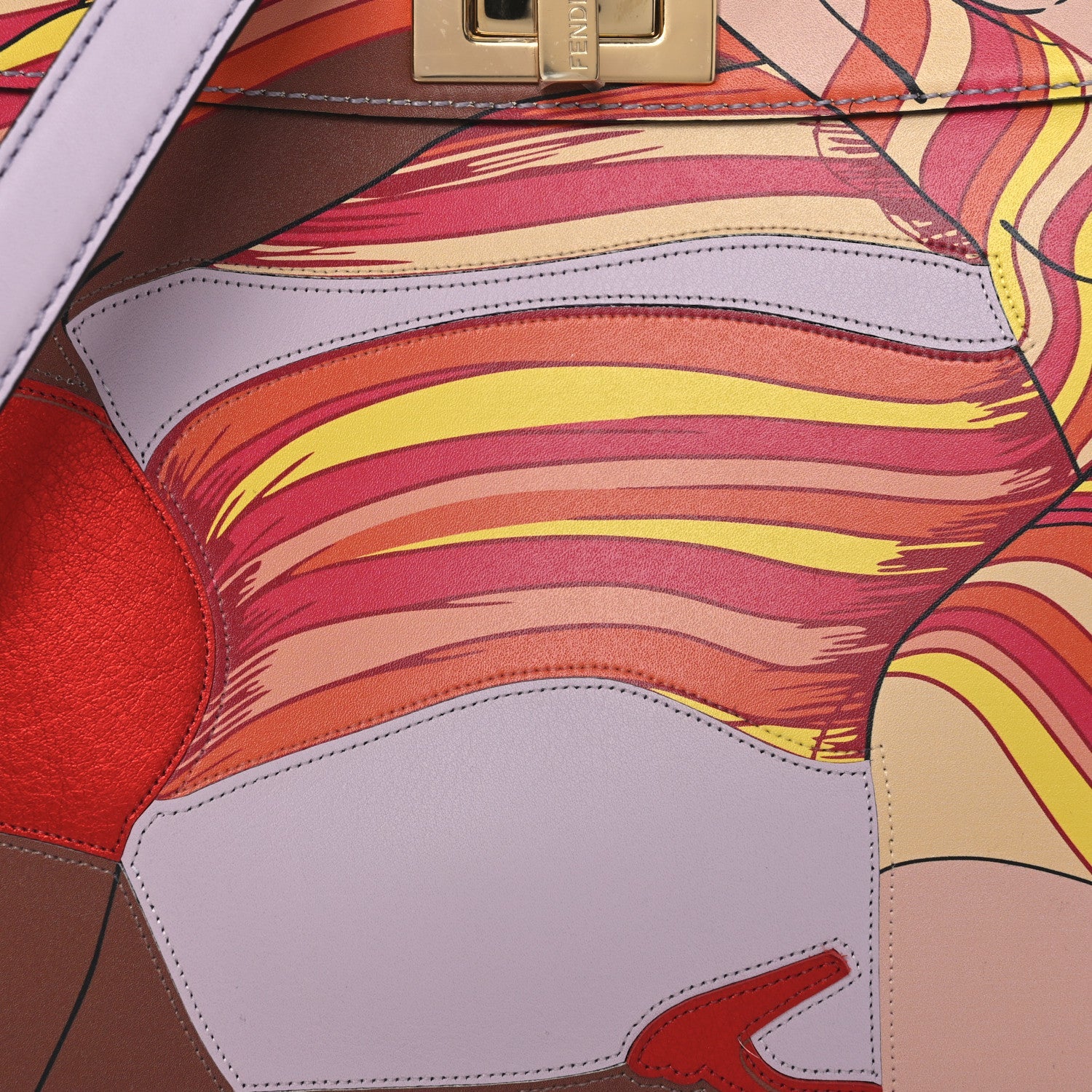 Vitello Seta Shiny Nappa Dancing Girls Inlay Small Peekaboo I SEE U Satchel Anemone Multicolor