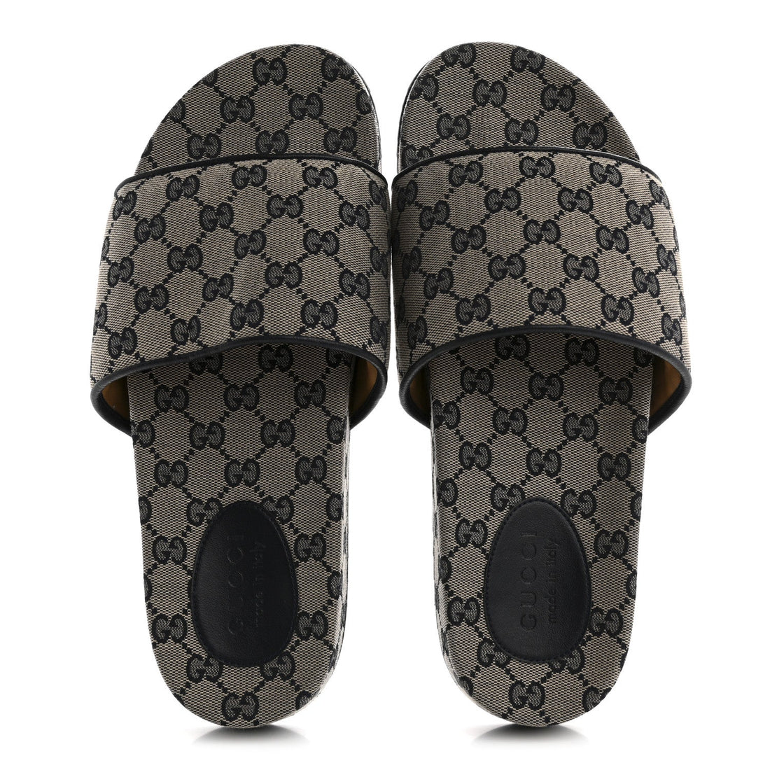 Canvas GG Monogram Mens Slide Sandals 10 Beige Blue