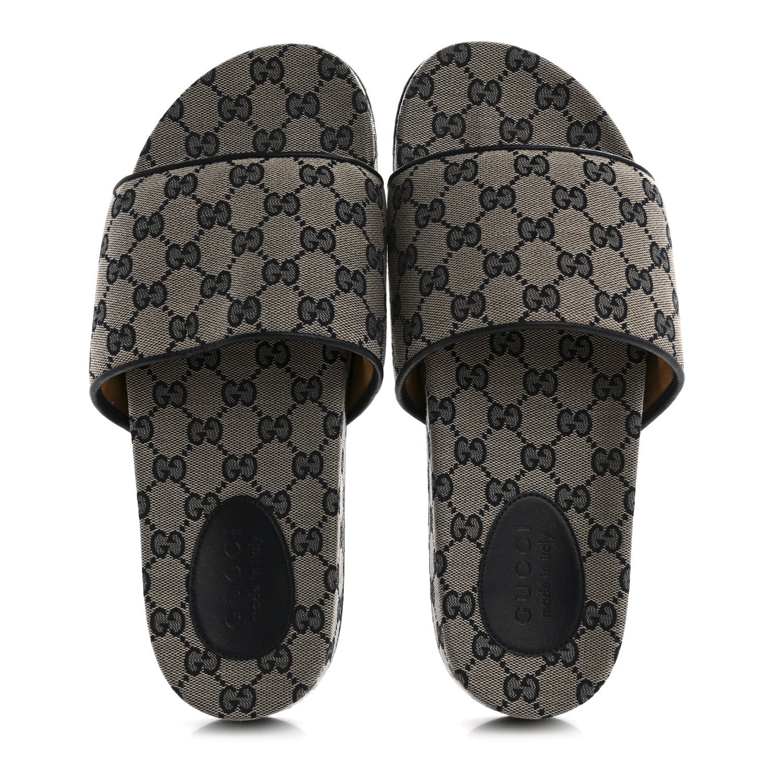 Canvas GG Monogram Mens Slide Sandals 10 Beige Blue