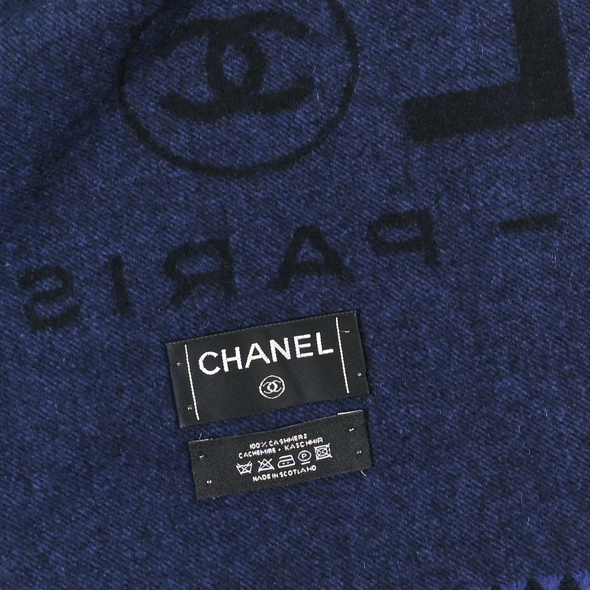 Cashmere CC Fringe Stole Blue Black