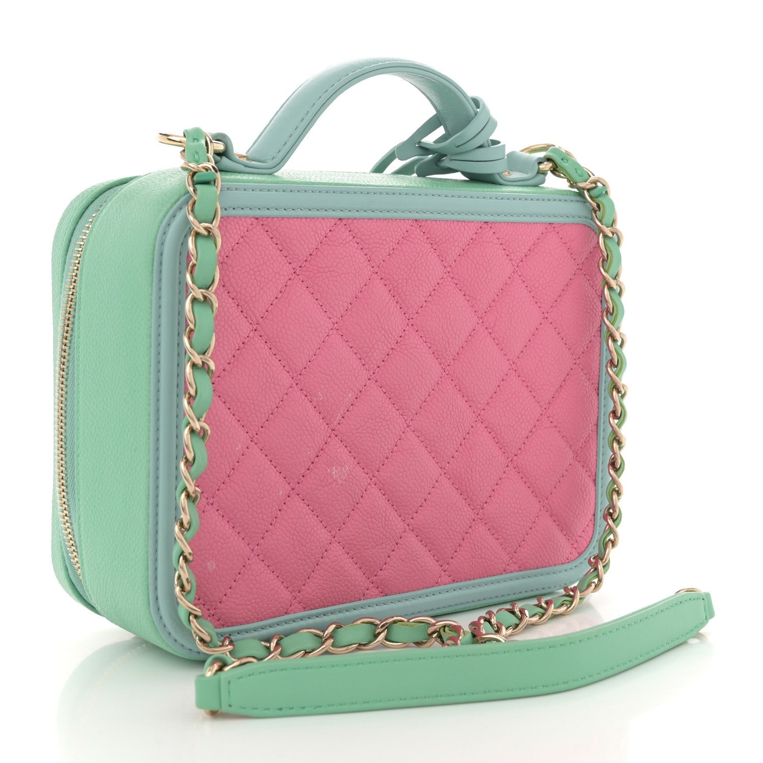 Caviar Quilted Medium CC Filigree Vanity Case Pink Green Blue