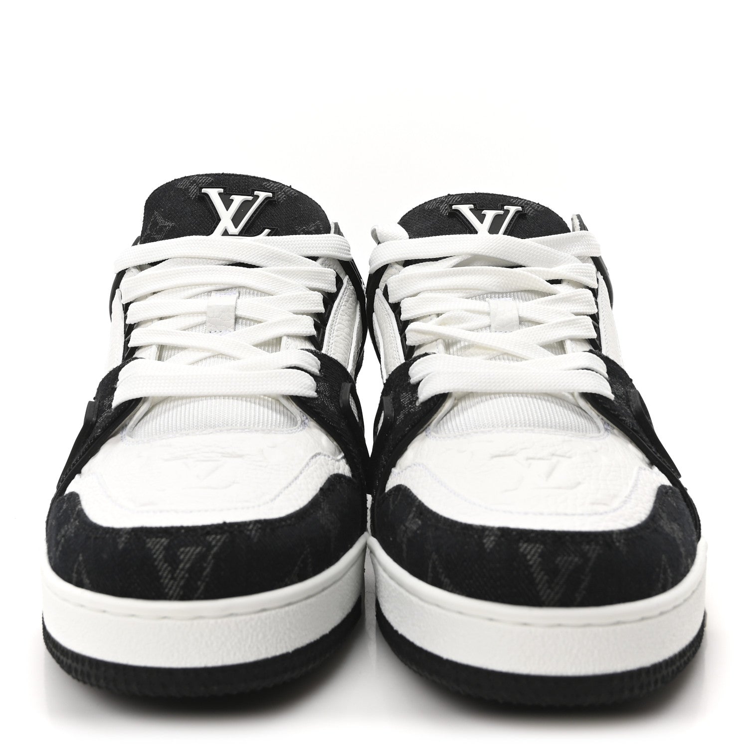 Calfskin Embossed Monogram Denim Mens LV Trainer Sneakers 9.5 Black