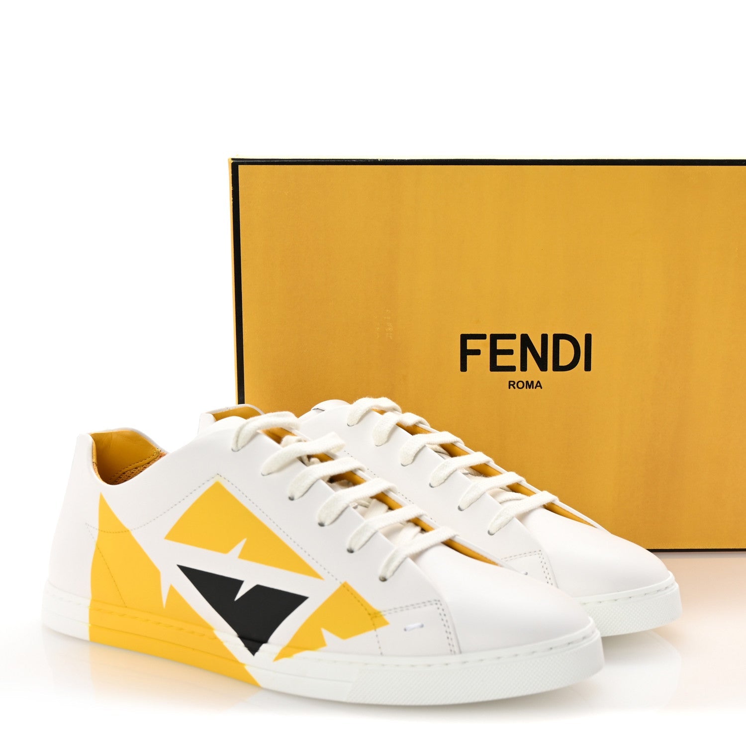 Calfskin Bugs Eye Print Mens Low Top Sneakers 9 White Giallo Black