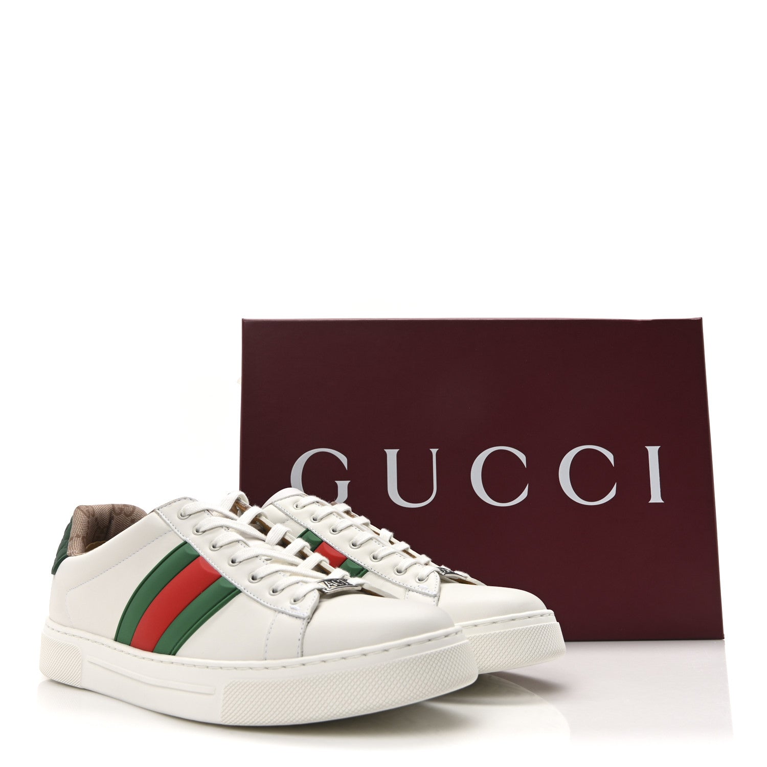 Ultralight Plume Calfskin Rubber Web Mens New Ace Sneakers 9 Green White Red