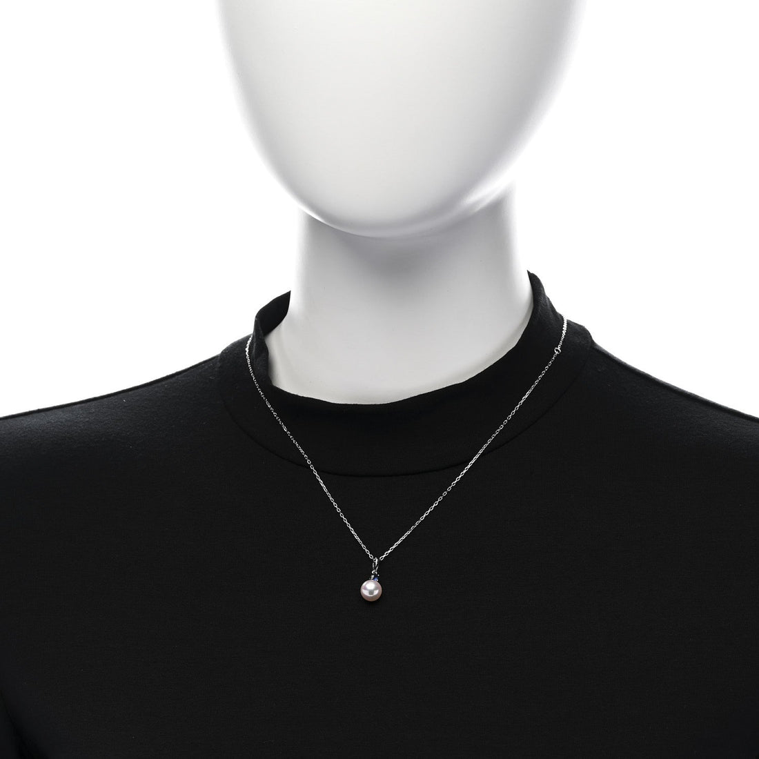 18K White Gold Blue Sapphire Akoya Cultured Pearl 8-8.5mm Pendant Necklace
