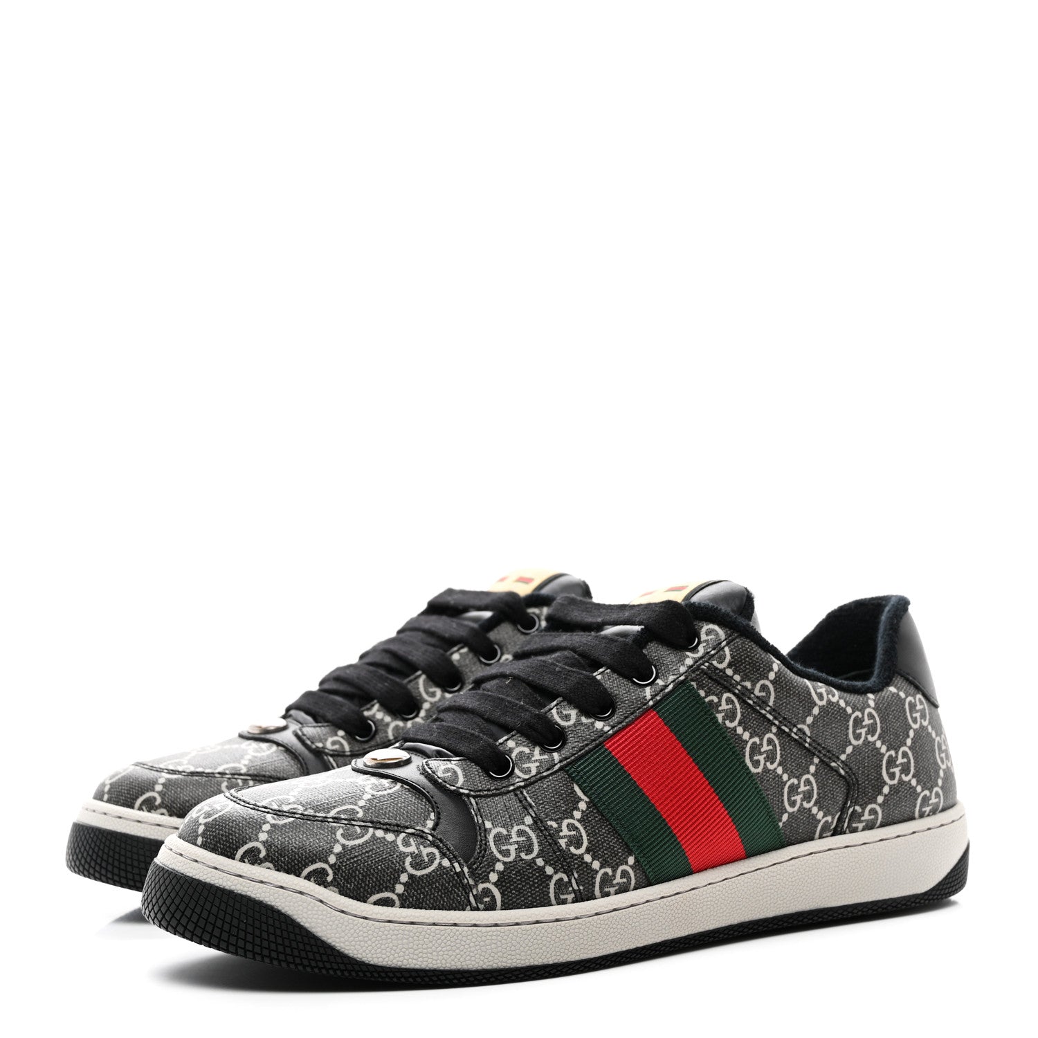 GG Supereme Monogram Miro Soft Calfskin Web Mens Screener Sneakers 8.5 Black Grey Sky